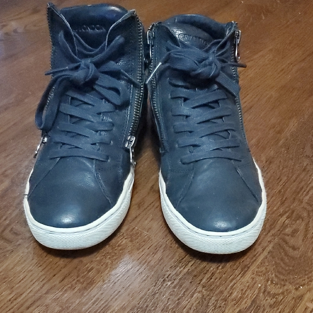CRIME LONDON Black Leather High-Top Sneakers with Double Zippera